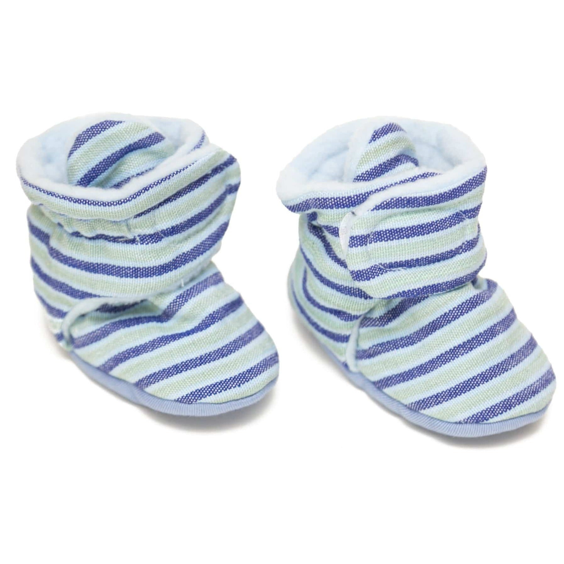 Ankle booties for baby, striped blue and white light green