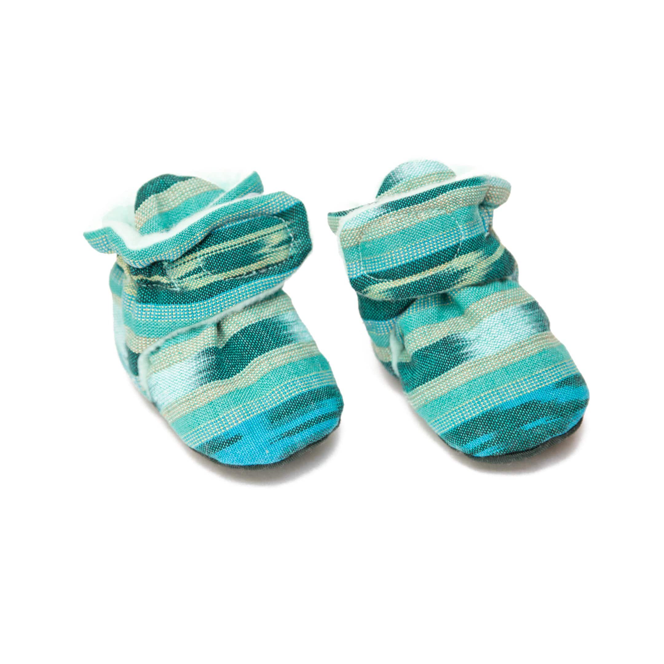 Ankle booties for baby, Mexican Native American teal turquoise blue striped pattern