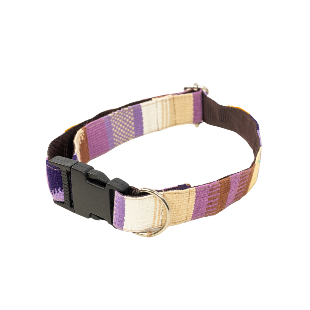 Adjustable Boho Dog Collar, brown, purple, and beige