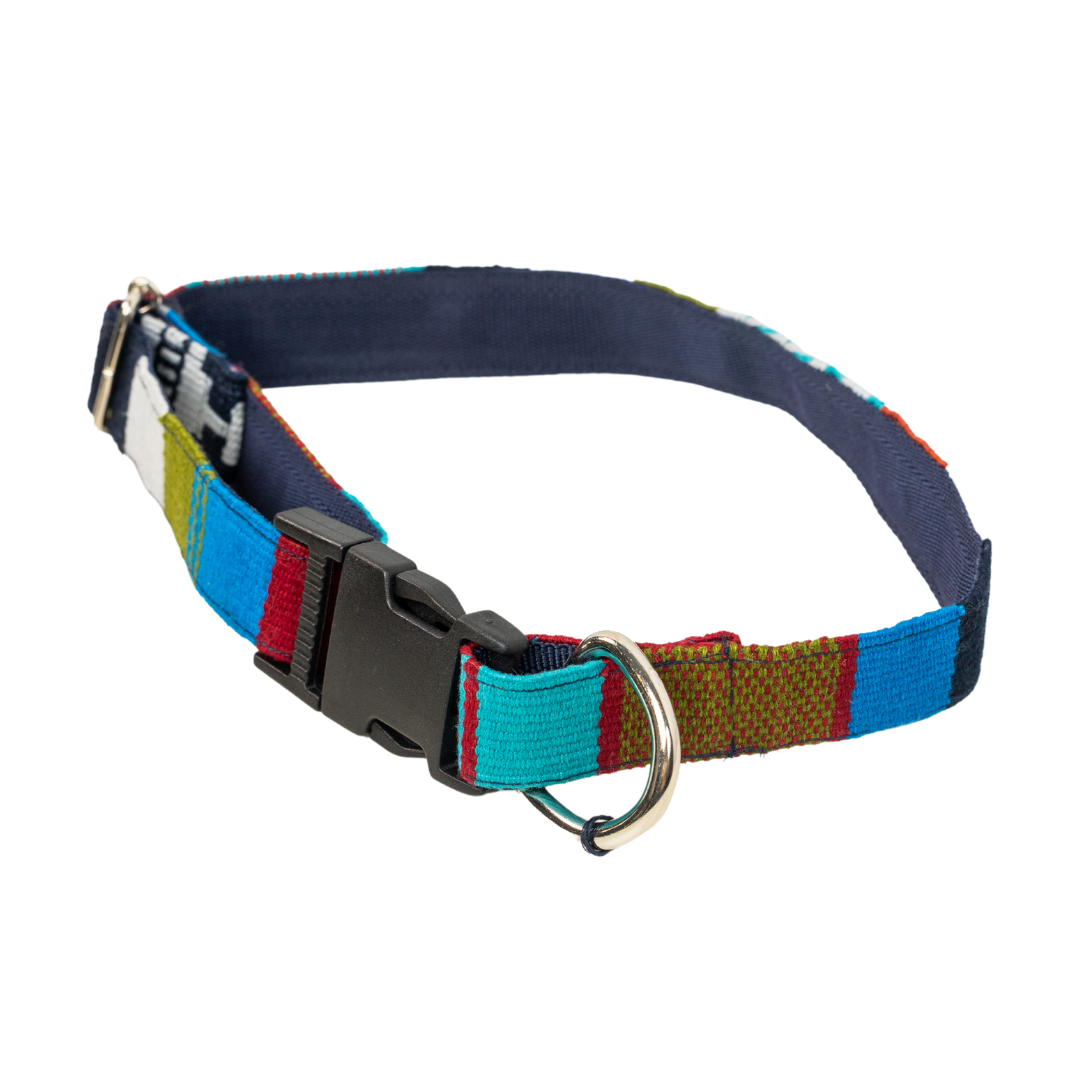 Adjustable Boho Dog Collar, blue, teal, red, and green