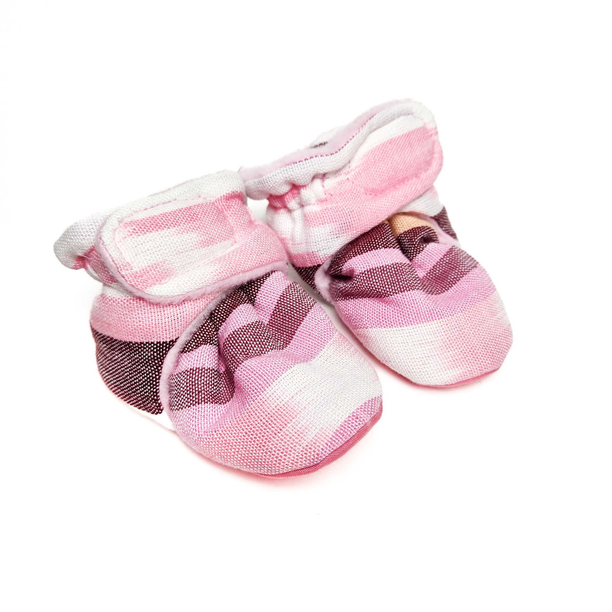 Pink ankle booties for baby, Mexican Native American, pink, brown and white